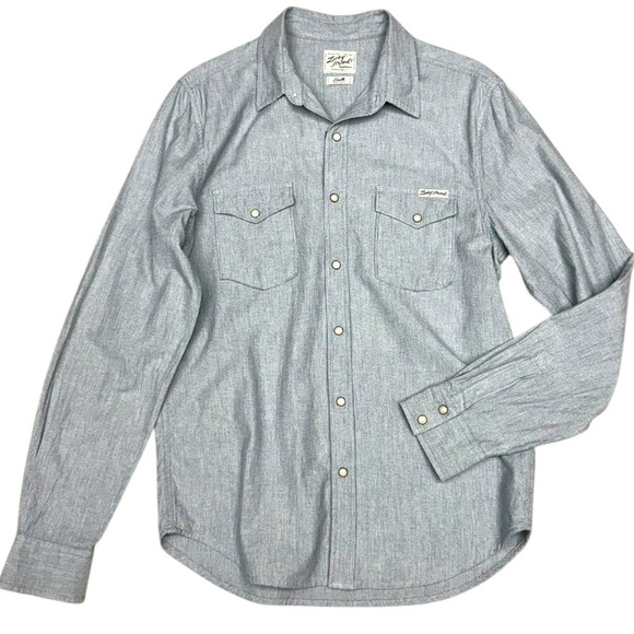 Lucky Brand Tops - Lucky Brand Gray Herringbone Western Snap Shirt Size Small, Western Button Down